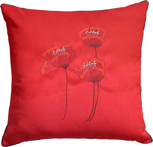 Silk embroidered red - red, poppy